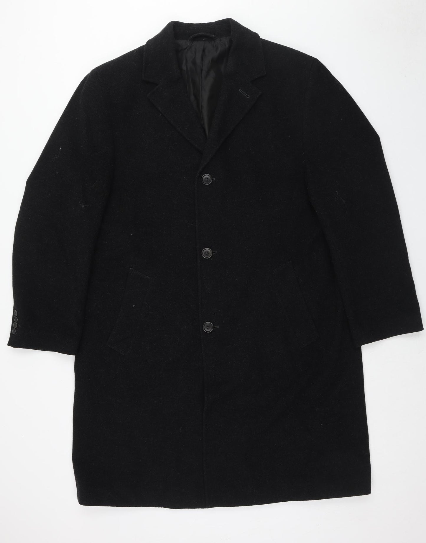 Marks and Spencer Mens Black Overcoat Coat Size L Button
