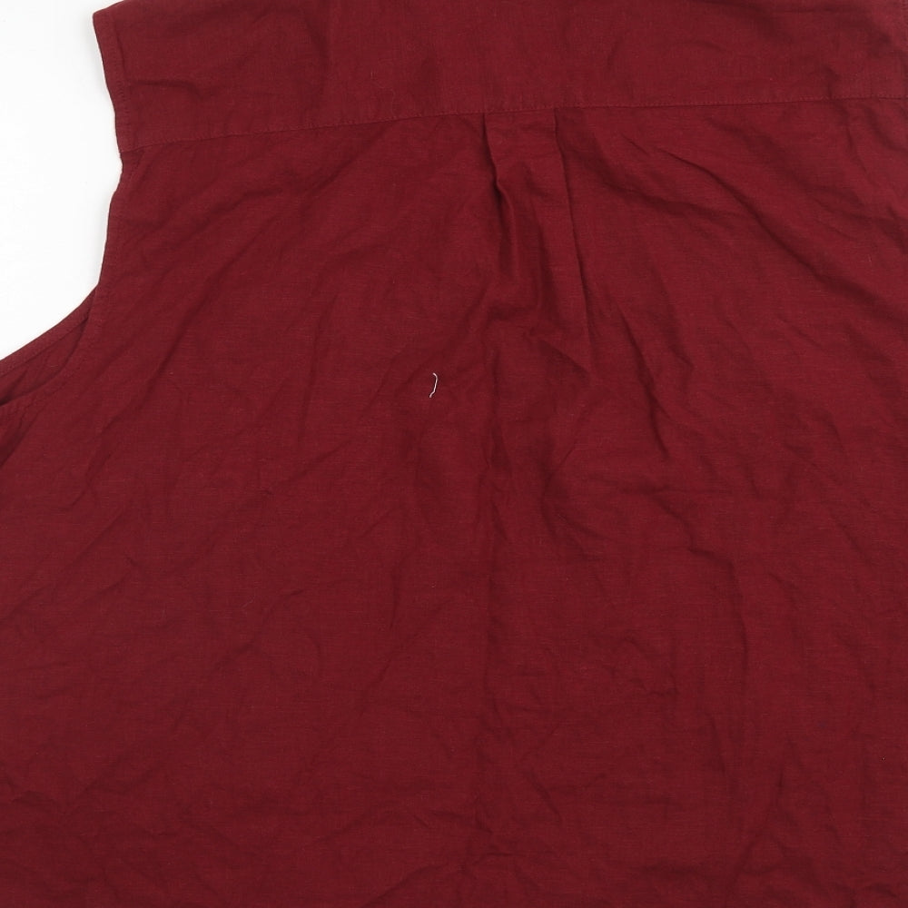 Marks and Spencer Womens Red Linen Basic Button-Up Size 24 Collared
