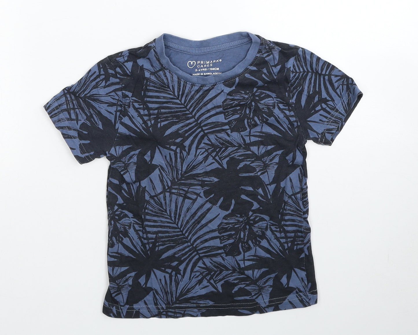 Primark Girls Blue Floral Cotton Basic T-Shirt Size 3-4 Years Round Neck Pullover