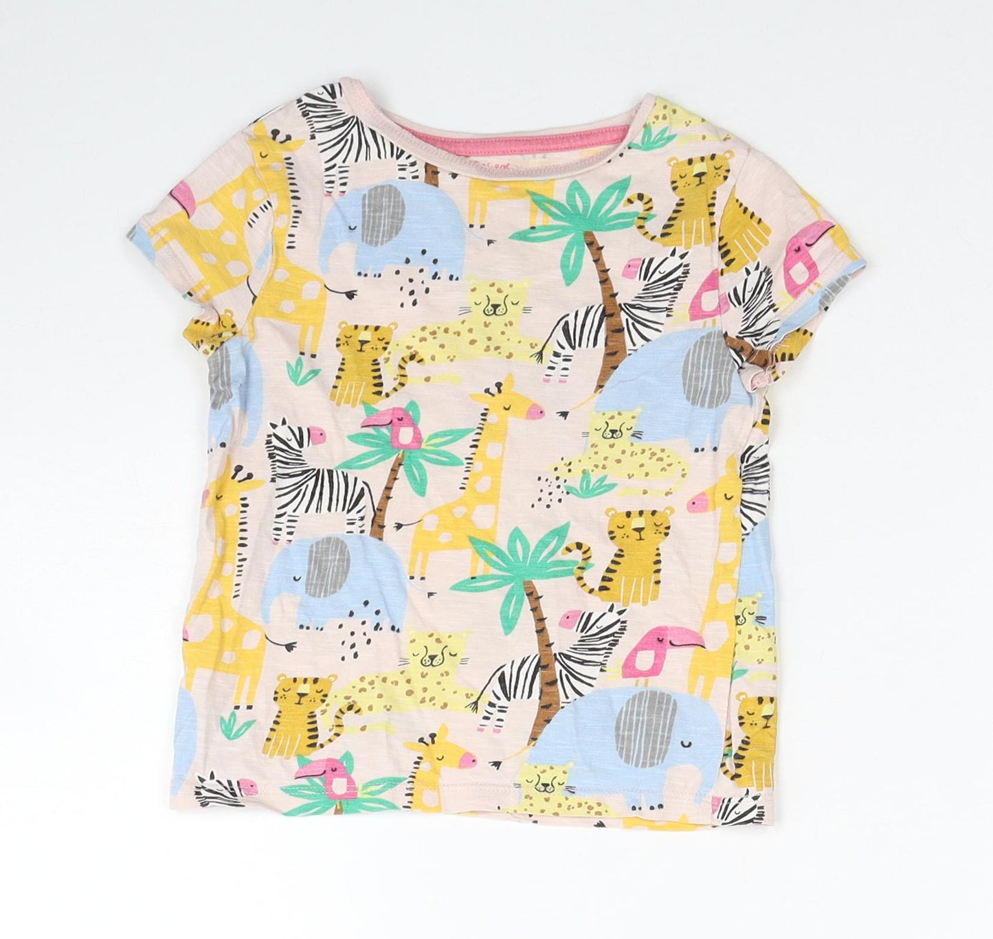F&F Girls Multicoloured Geometric Cotton Basic T-Shirt Size 2-3 Years Round Neck Pullover - Safari animals