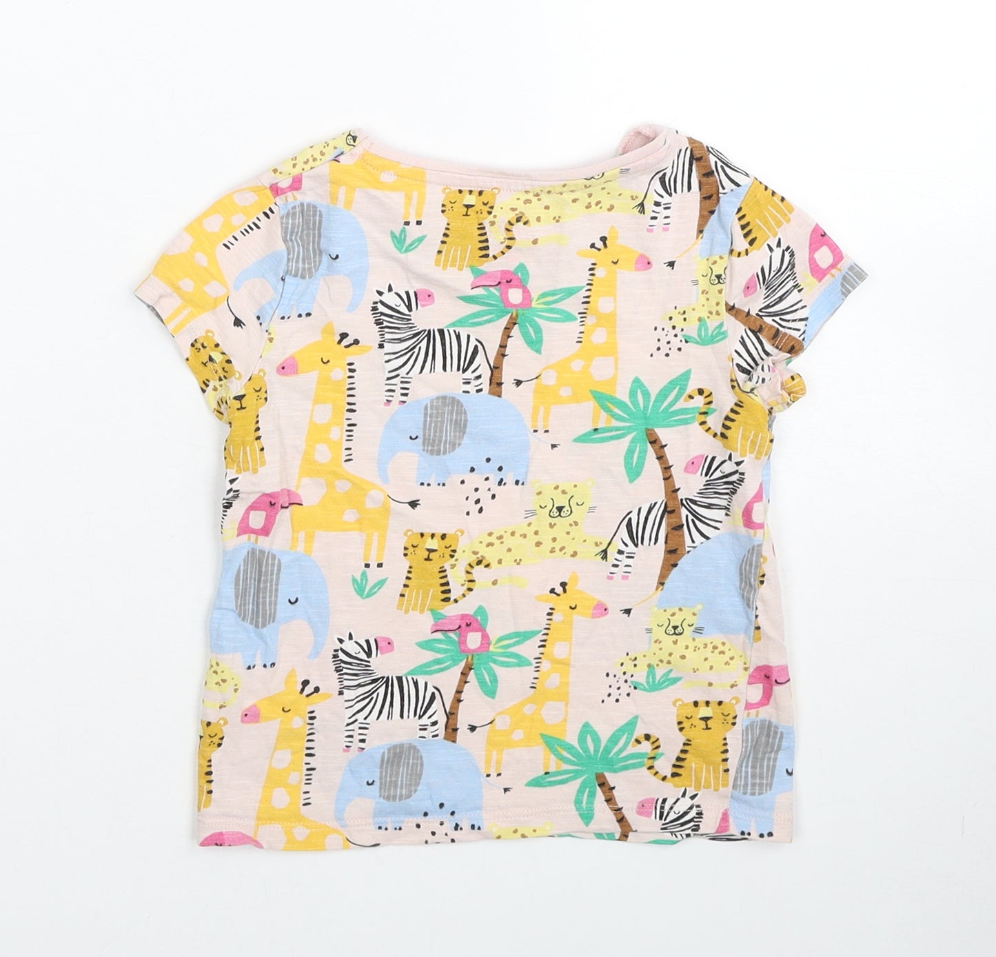 F&F Girls Multicoloured Geometric Cotton Basic T-Shirt Size 2-3 Years Round Neck Pullover - Safari animals