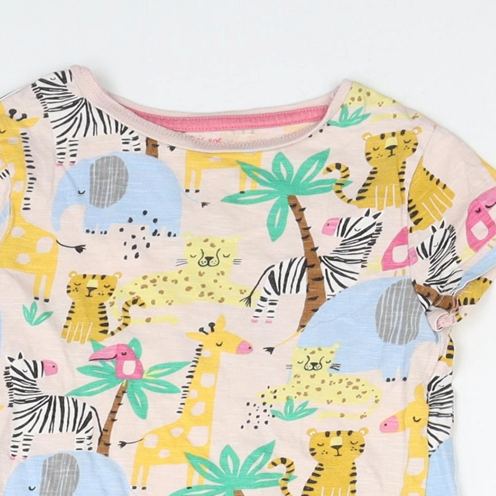 F&F Girls Multicoloured Geometric Cotton Basic T-Shirt Size 2-3 Years Round Neck Pullover - Safari animals
