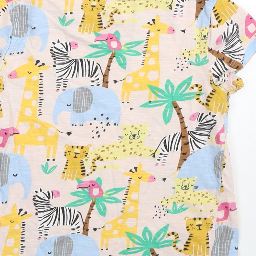 F&F Girls Multicoloured Geometric Cotton Basic T-Shirt Size 2-3 Years Round Neck Pullover - Safari animals