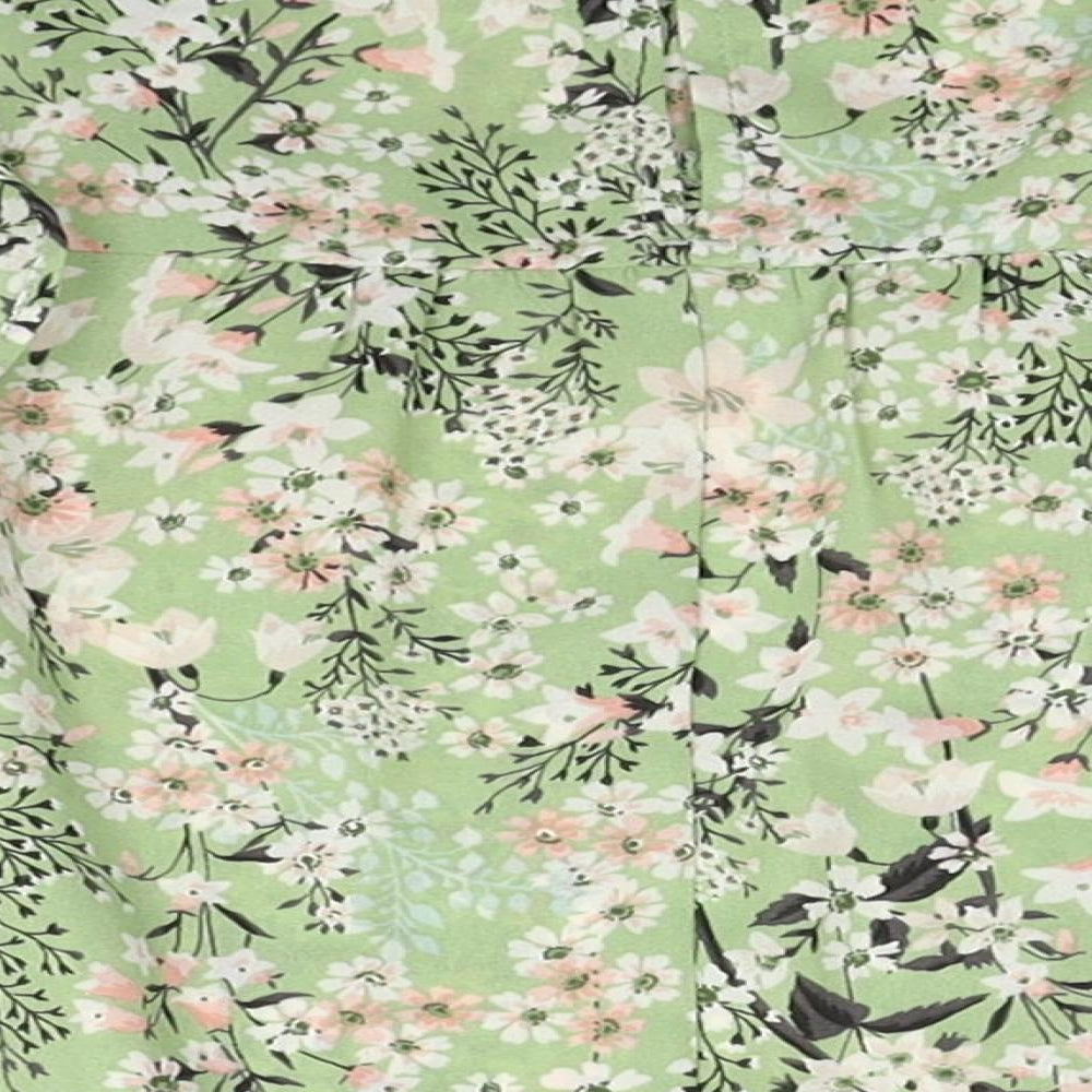 George Girls Green Floral Polyester Basic Blouse Size 6-7 Years Round Neck Button