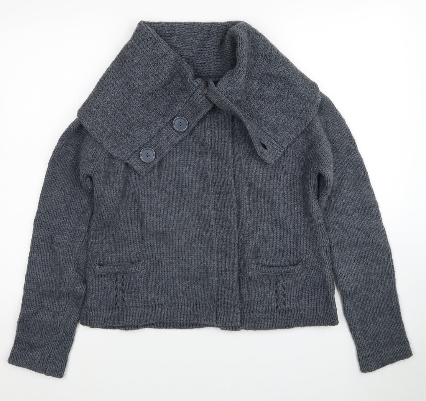 Topshop Womens Grey Collared Acrylic Cardigan Jumper Size 10