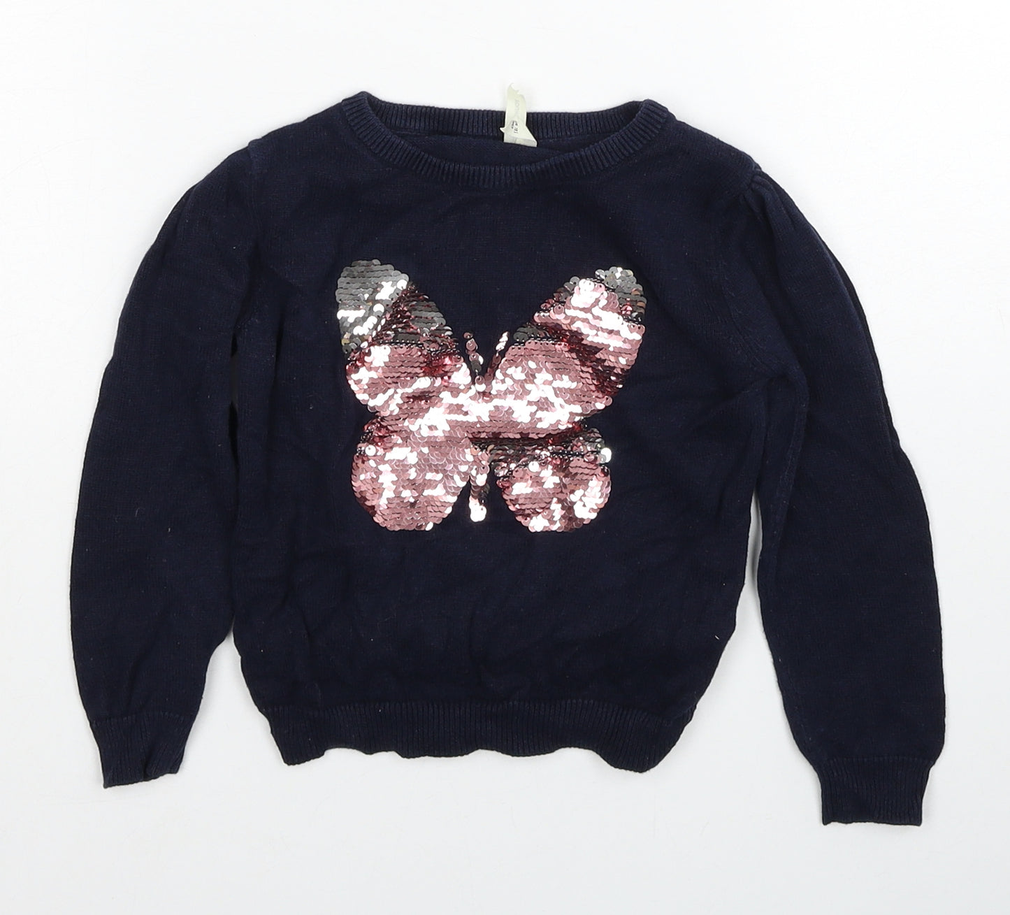 Young Dimension Girls Blue Round Neck Cotton Pullover Jumper Size 3-4 Years Pullover - Butterfly