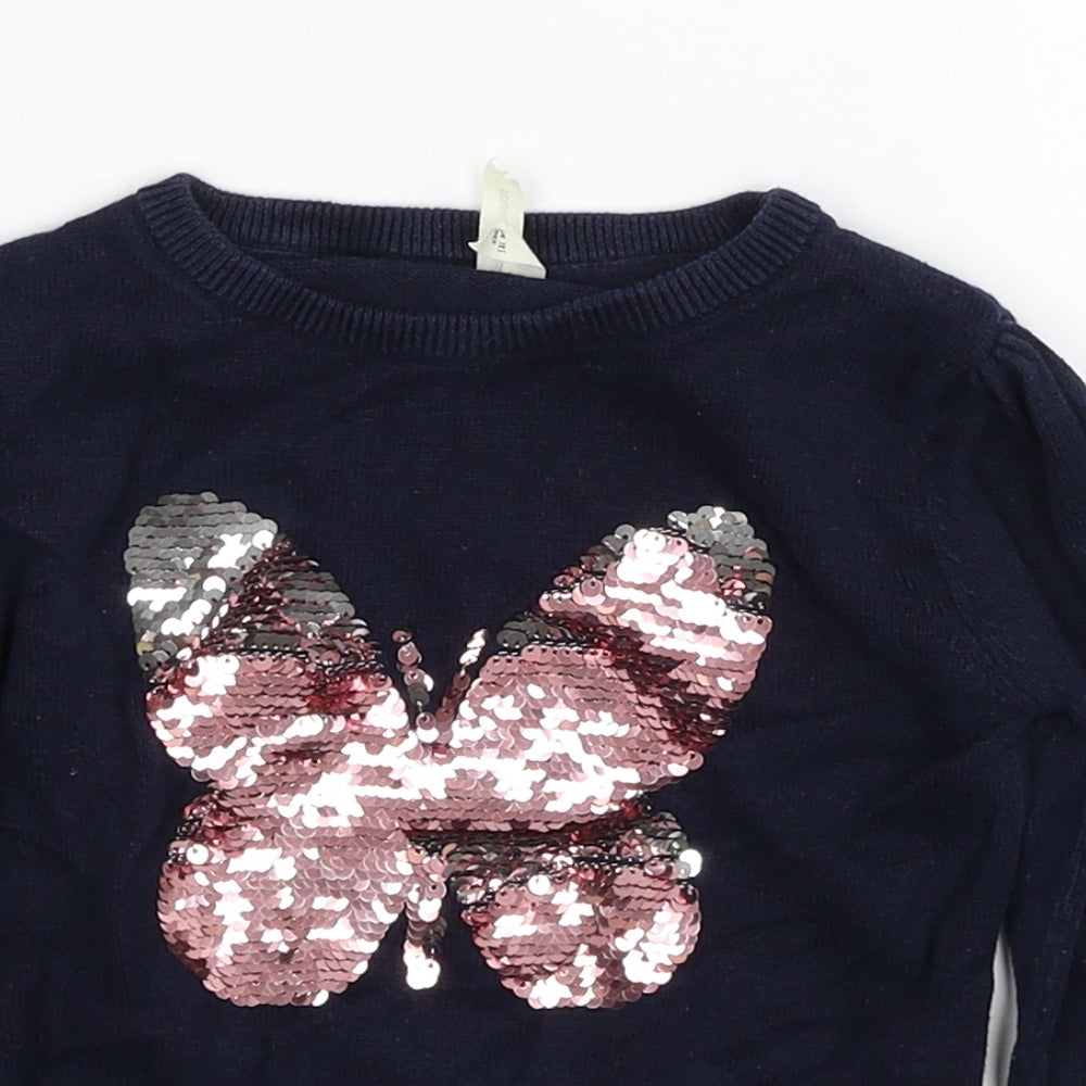 Young Dimension Girls Blue Round Neck Cotton Pullover Jumper Size 3-4 Years Pullover - Butterfly