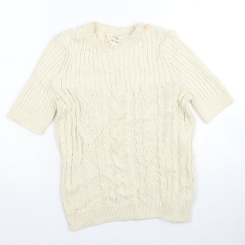 Per Una Womens Ivory Round Neck Cotton Pullover Jumper Size 10