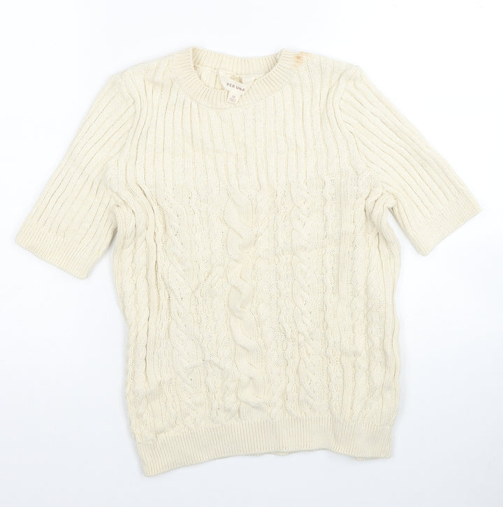 Per Una Womens Ivory Round Neck Cotton Pullover Jumper Size 10