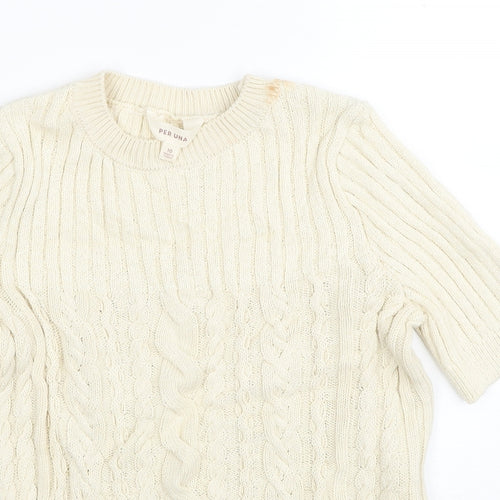 Per Una Womens Ivory Round Neck Cotton Pullover Jumper Size 10