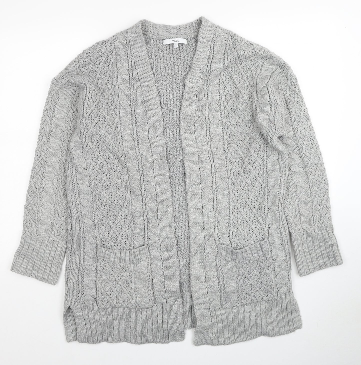 NEXT Womens Grey V-Neck Acrylic Cardigan Jumper Size S