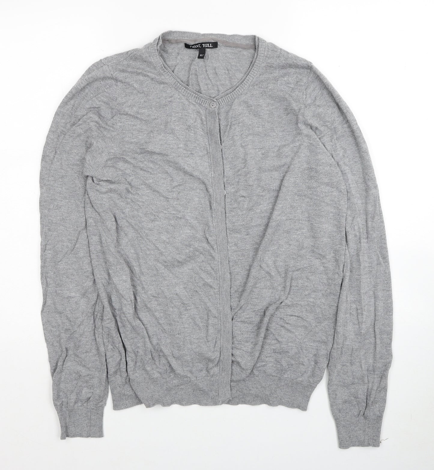 NEXT Womens Grey Round Neck Cotton Cardigan Jumper Size 16