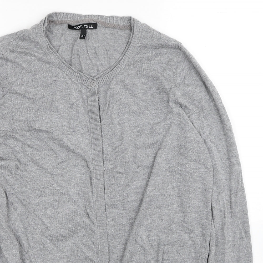 NEXT Womens Grey Round Neck Cotton Cardigan Jumper Size 16