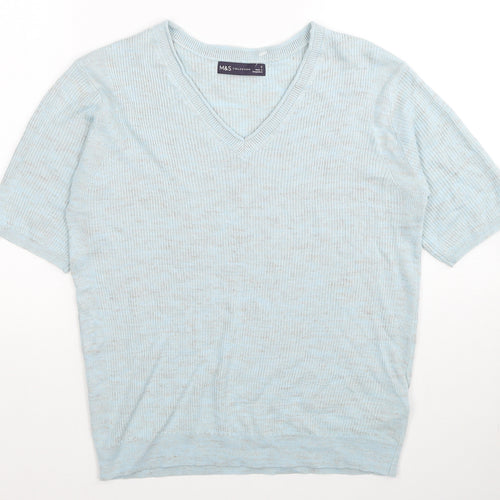 Marks and Spencer Womens Blue V-Neck Acrylic Pullover Jumper Size S
