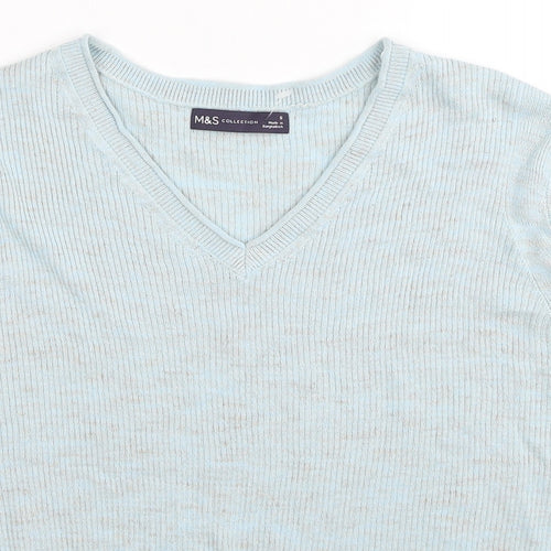 Marks and Spencer Womens Blue V-Neck Acrylic Pullover Jumper Size S