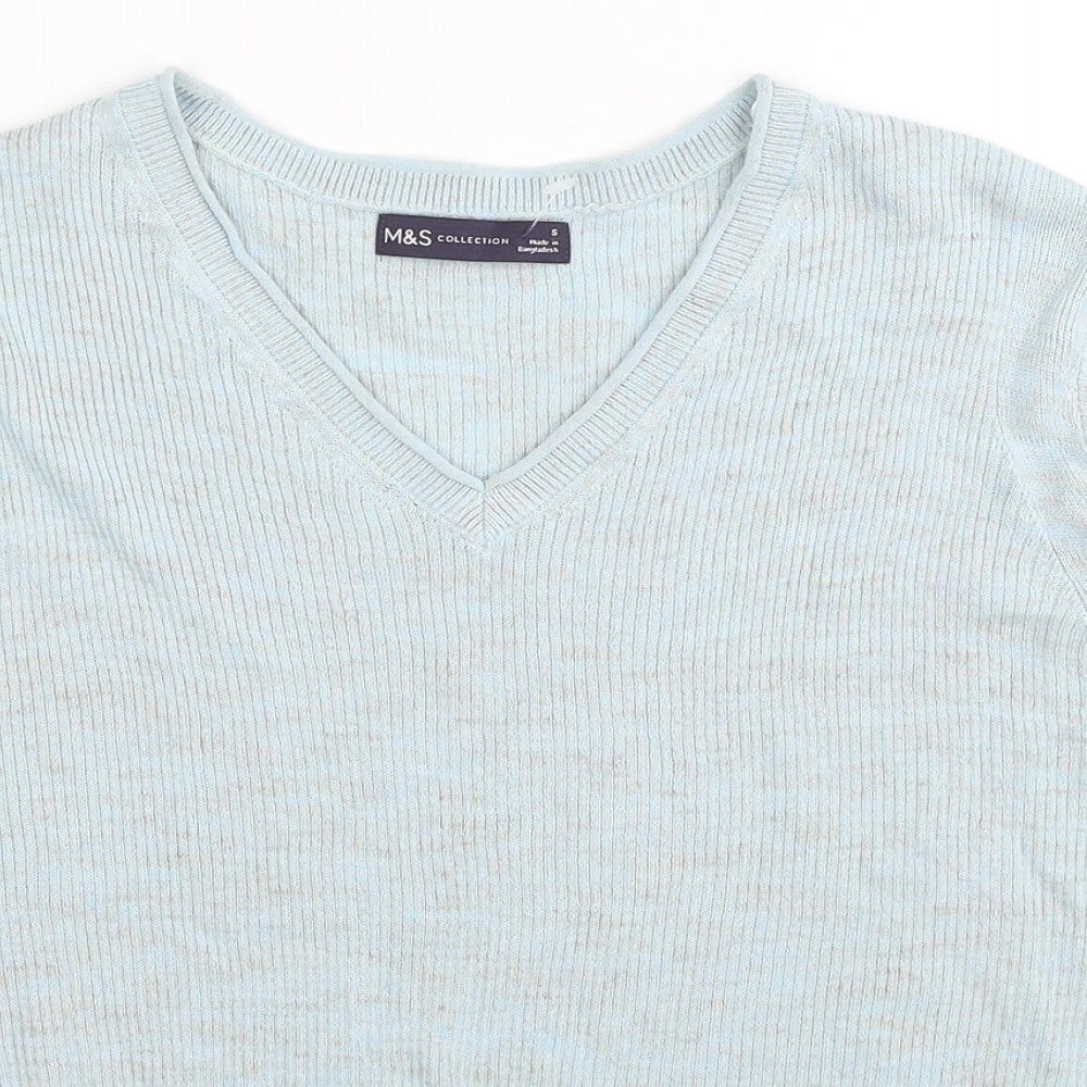 Marks and Spencer Womens Blue V-Neck Acrylic Pullover Jumper Size S