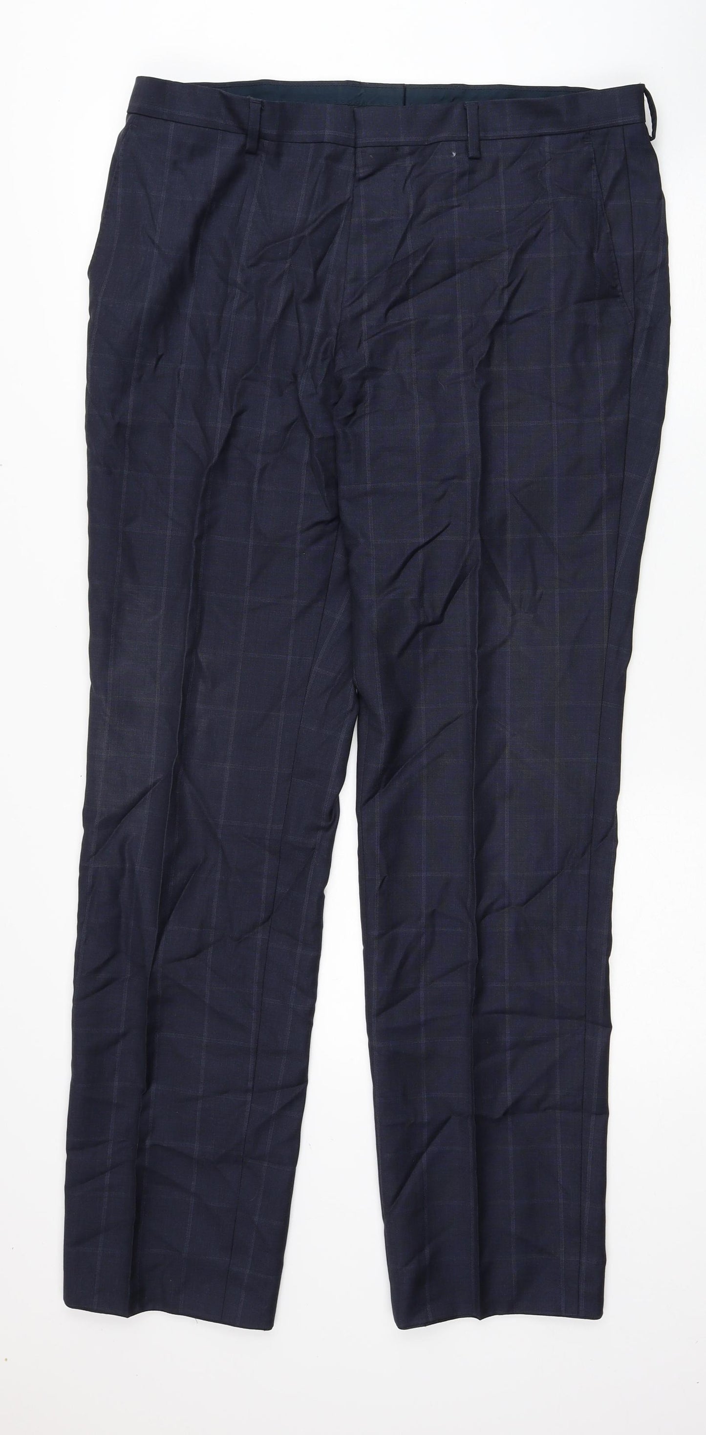 HUGO BOSS Mens Blue Plaid Viscose Snow Pants Trousers Size 36 in Regular Zip
