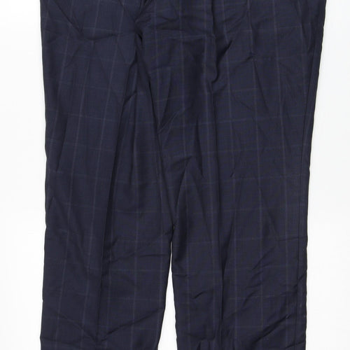 HUGO BOSS Mens Blue Plaid Viscose Snow Pants Trousers Size 36 in Regular Zip