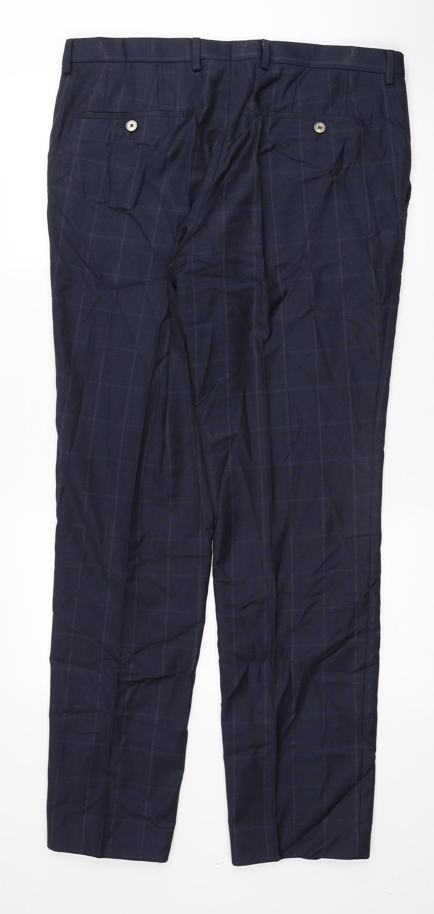 HUGO BOSS Mens Blue Plaid Viscose Snow Pants Trousers Size 36 in Regular Zip