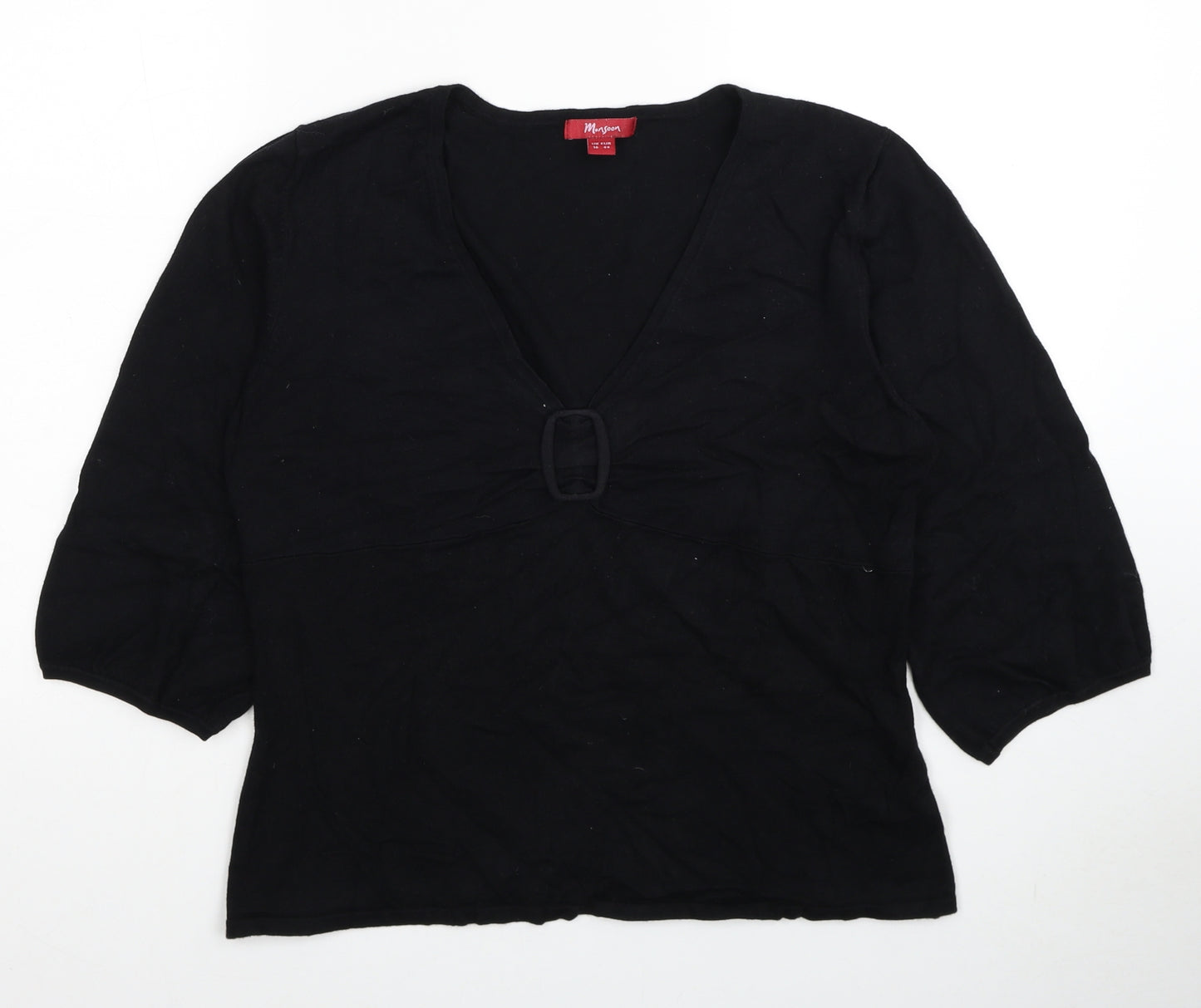 Monsoon Womens Black V-Neck Viscose Pullover Jumper Size 12
