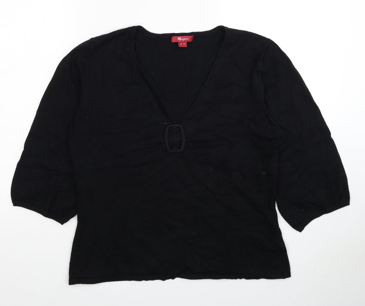 Monsoon Womens Black V-Neck Viscose Pullover Jumper Size 12