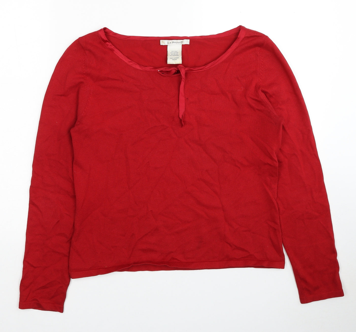 L.K. Bennett Womens Red Boat Neck Silk Pullover Jumper Size M - Keyhole Neck