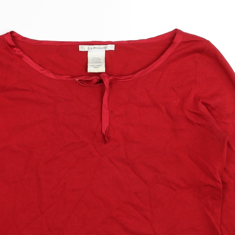 L.K. Bennett Womens Red Boat Neck Silk Pullover Jumper Size M - Keyhole Neck