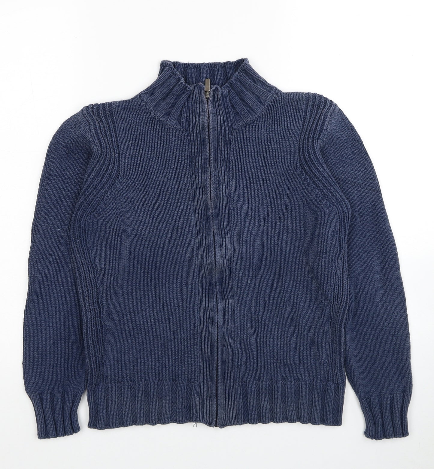 BHS Womens Blue Mock Neck Cotton Full Zip Jumper Size 12