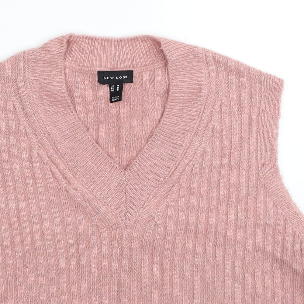New Look Womens Pink V-Neck Acrylic Vest Jumper Size M - Box Fit