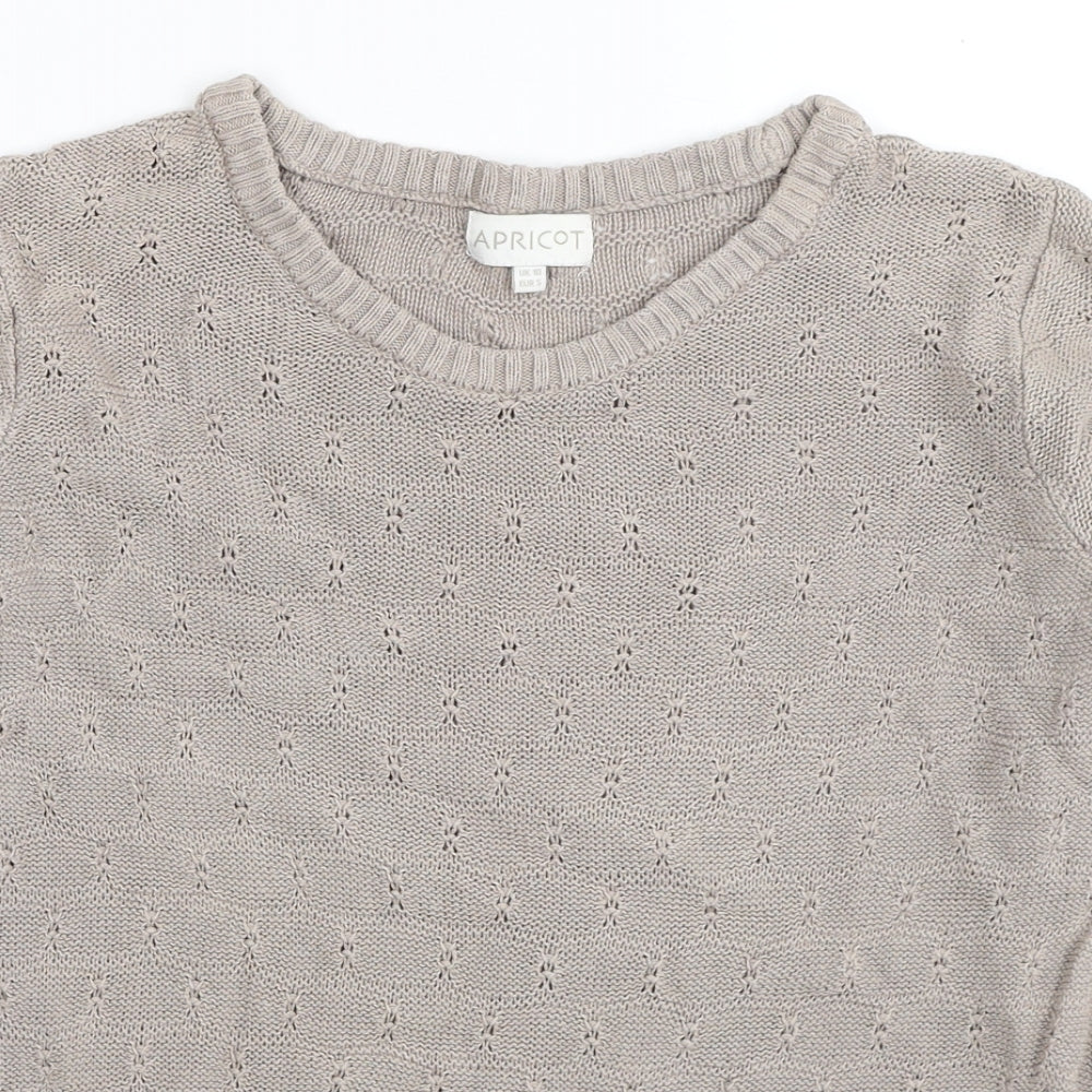Apricot Womens Beige Scoop Neck Cotton Pullover Jumper Size 10 - Crochet Trim