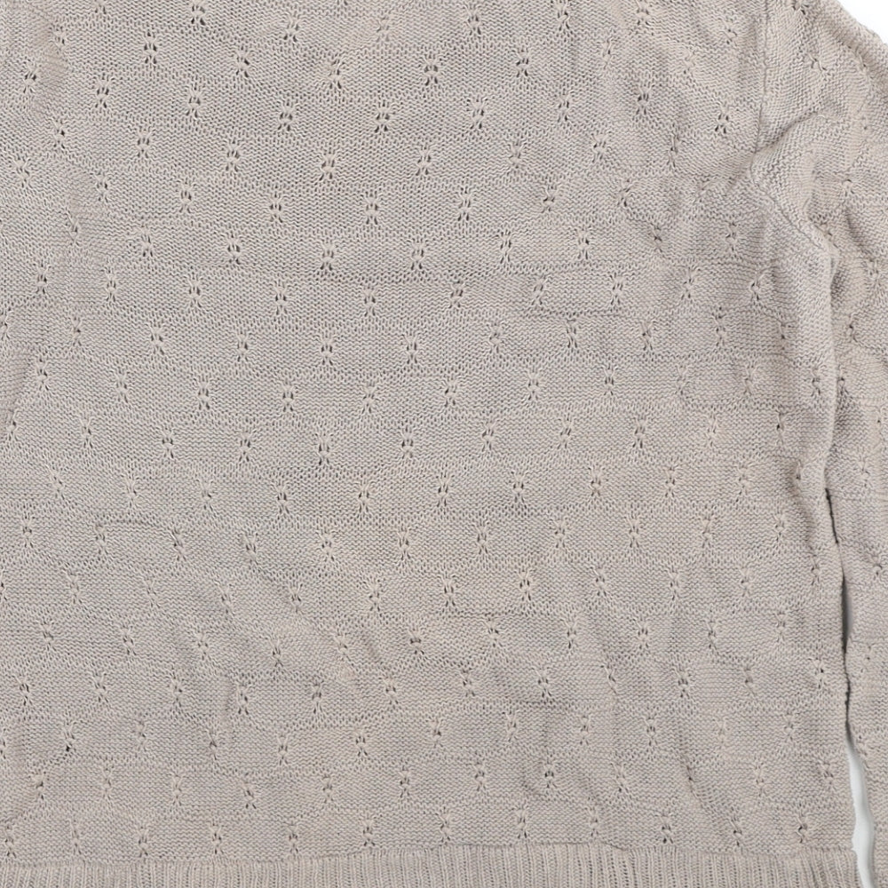 Apricot Womens Beige Scoop Neck Cotton Pullover Jumper Size 10 - Crochet Trim