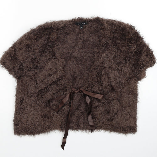 Per Una Womens Brown V-Neck Polyamide Shrug Jumper Size 10 - Fluffy Satin Tie Front
