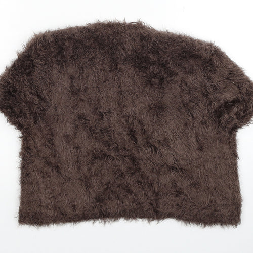 Per Una Womens Brown V-Neck Polyamide Shrug Jumper Size 10 - Fluffy Satin Tie Front