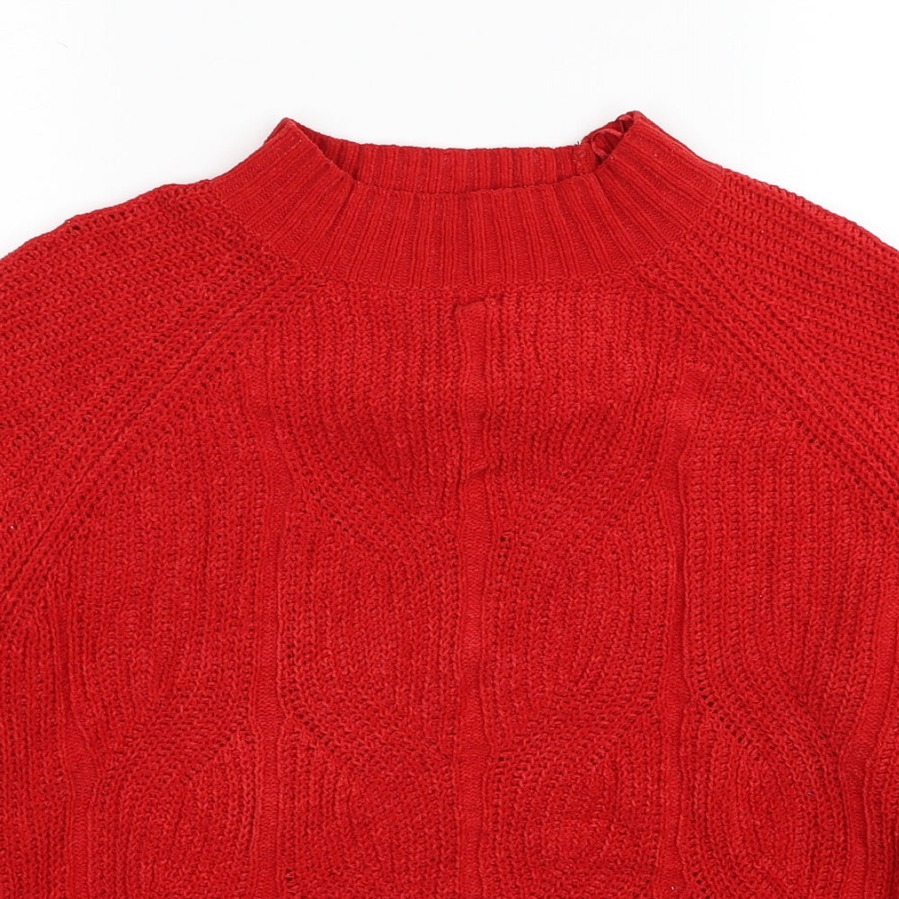 TU Womens Red Mock Neck Polyester Pullover Jumper Size 14