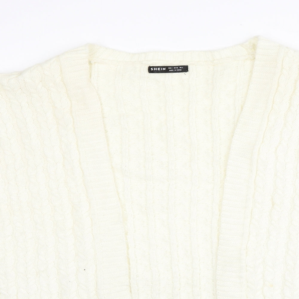 SheIn Womens White V-Neck Acrylic Shrug Jumper Size S