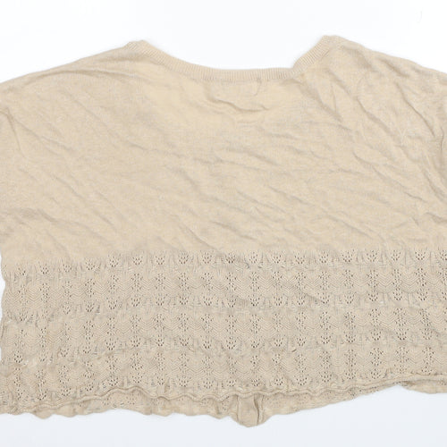 Deluxe Womens Beige Scoop Neck Cotton Cardigan Jumper Size XS