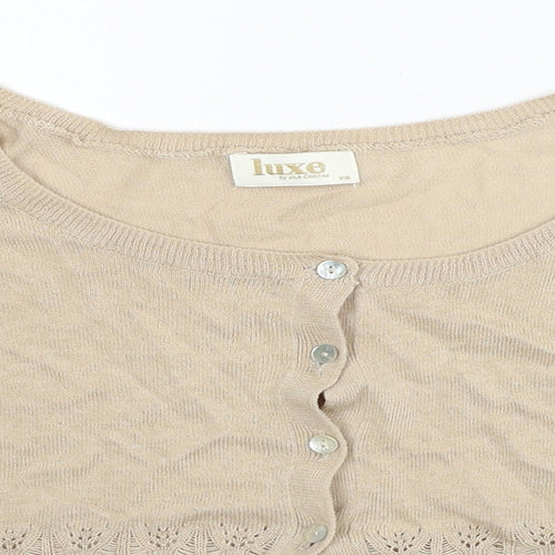 Deluxe Womens Beige Scoop Neck Cotton Cardigan Jumper Size XS