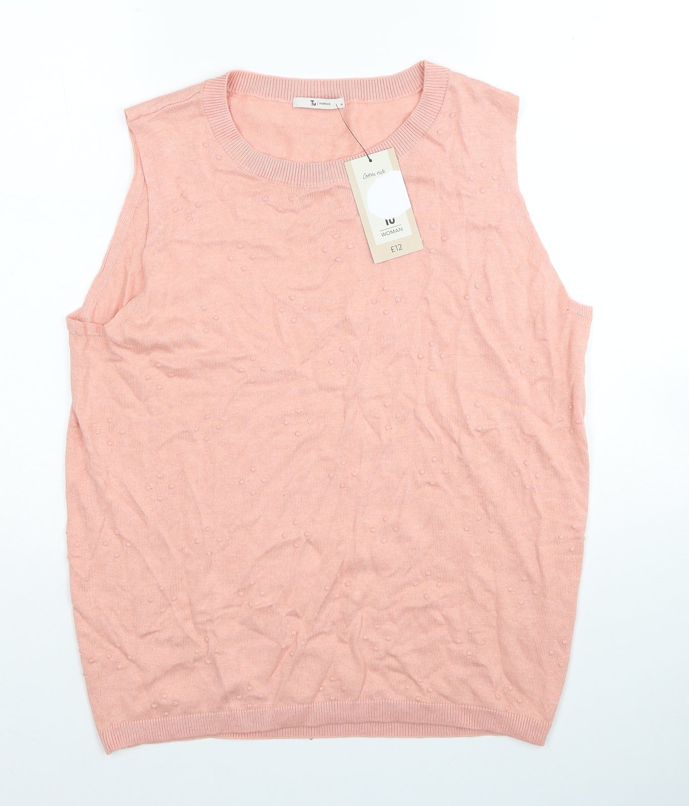 TU Womens Pink Scoop Neck Cotton Vest Jumper Size 14