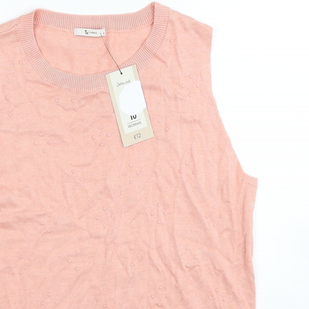 TU Womens Pink Scoop Neck Cotton Vest Jumper Size 14