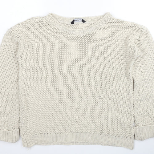 Miss Selfridge Womens Beige Boat Neck Acrylic Pullover Jumper Size 6