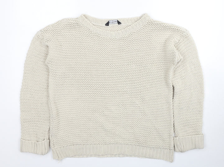Miss Selfridge Womens Beige Boat Neck Acrylic Pullover Jumper Size 6
