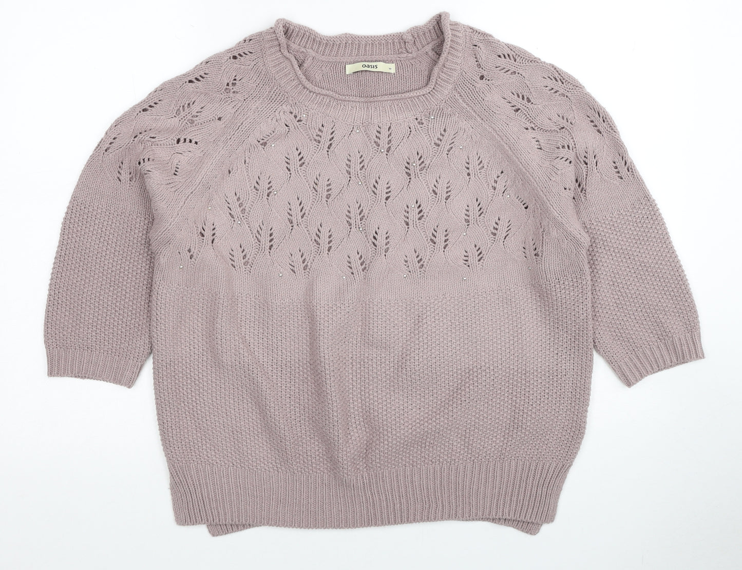 Oasis Womens Pink Scoop Neck Acrylic Pullover Jumper Size M