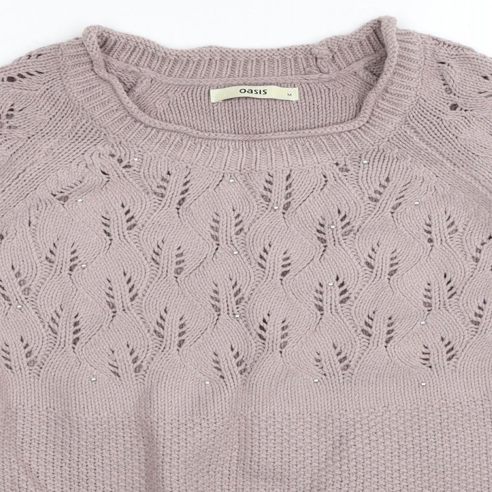 Oasis Womens Pink Scoop Neck Acrylic Pullover Jumper Size M