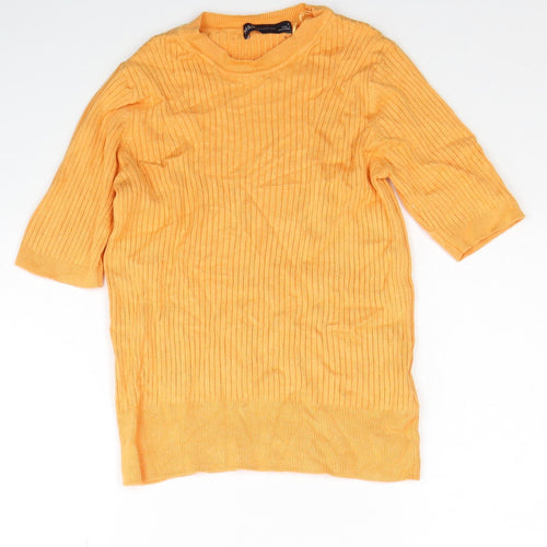 Marks and Spencer Womens Orange Scoop Neck Viscose Pullover Jumper Size 8 - Ribbed