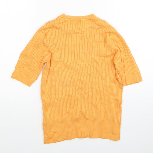 Marks and Spencer Womens Orange Scoop Neck Viscose Pullover Jumper Size 8 - Ribbed