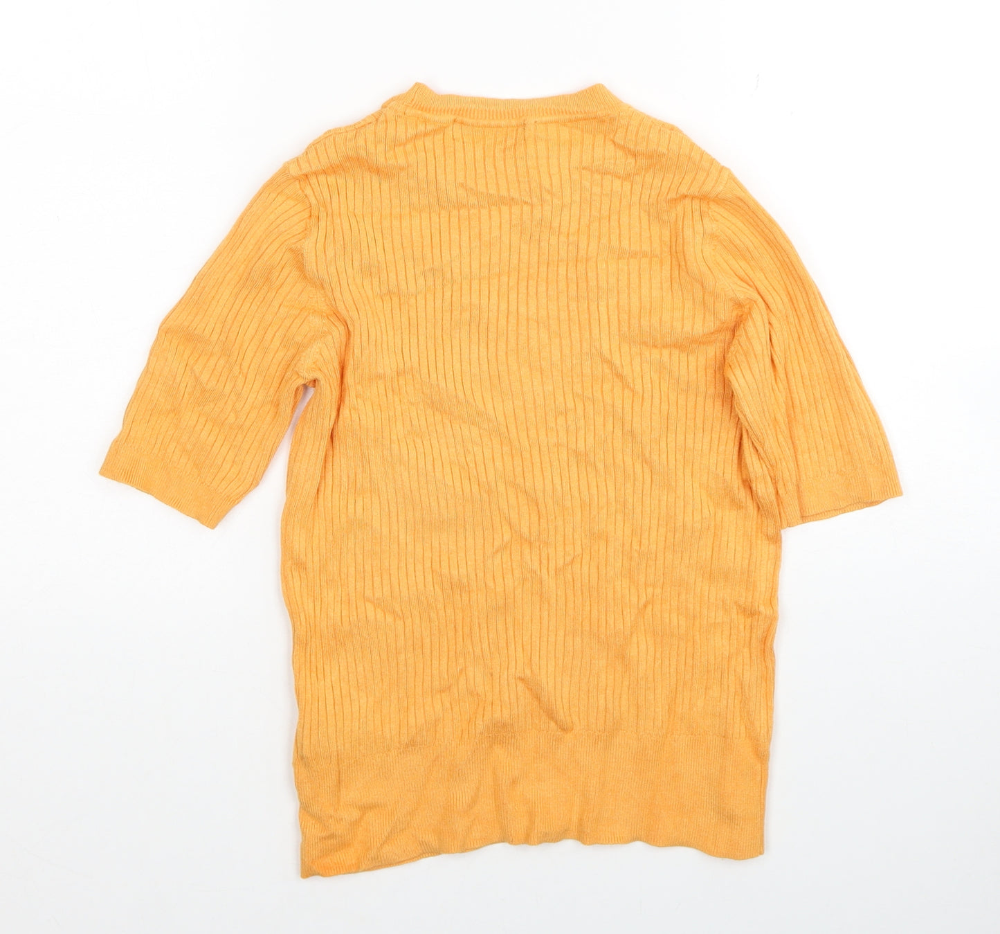 Marks and Spencer Womens Orange Scoop Neck Viscose Pullover Jumper Size 8 - Ribbed