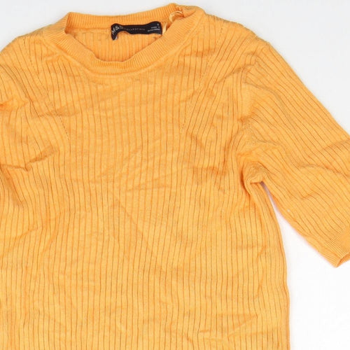 Marks and Spencer Womens Orange Scoop Neck Viscose Pullover Jumper Size 8 - Ribbed