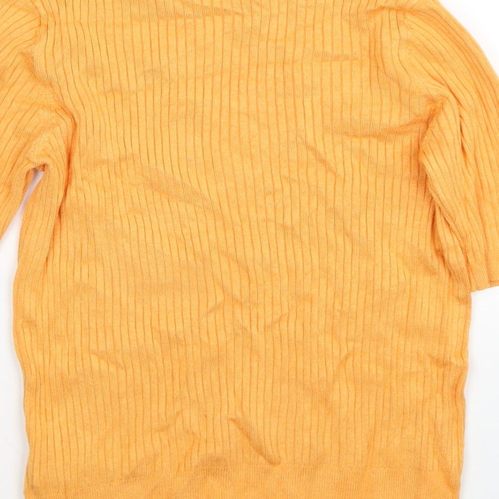 Marks and Spencer Womens Orange Scoop Neck Viscose Pullover Jumper Size 8 - Ribbed