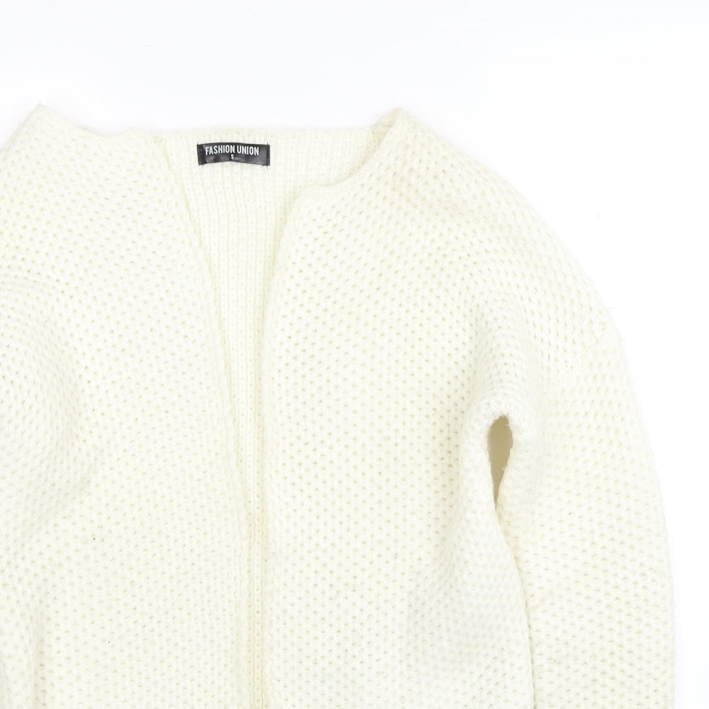 Fashion Union Womens White Boat Neck Acrylic Cardigan Jumper Size S