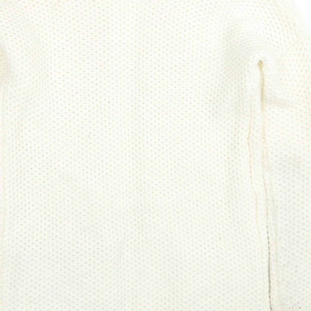 Fashion Union Womens White Boat Neck Acrylic Cardigan Jumper Size S